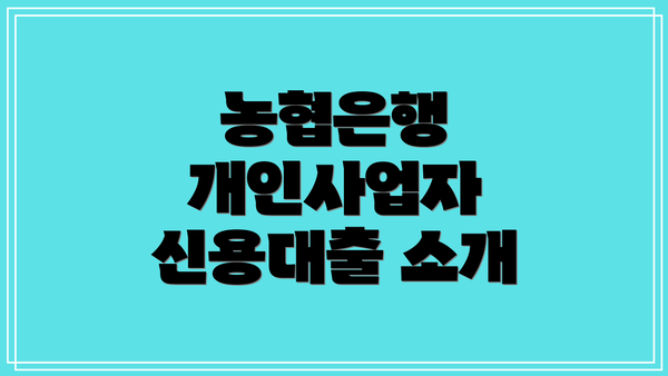 농협은행 개인사업자 신용대출 소개